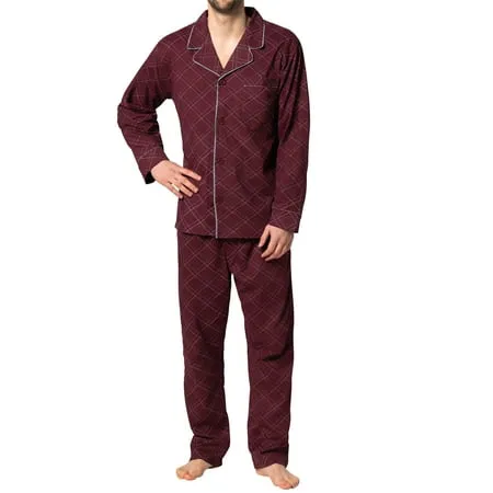 Hanes Men's Long Sleeve Plain Weave Pajama Set