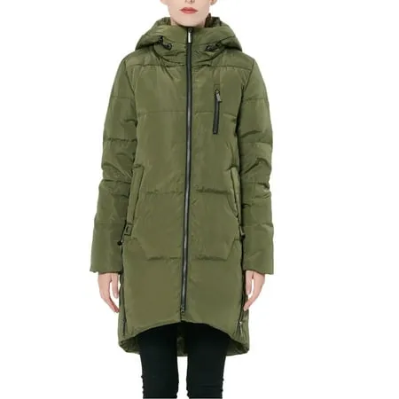 Orolay Women's Quilted Down Jacket Winter Long Coat Hooded Stand Collar Parka