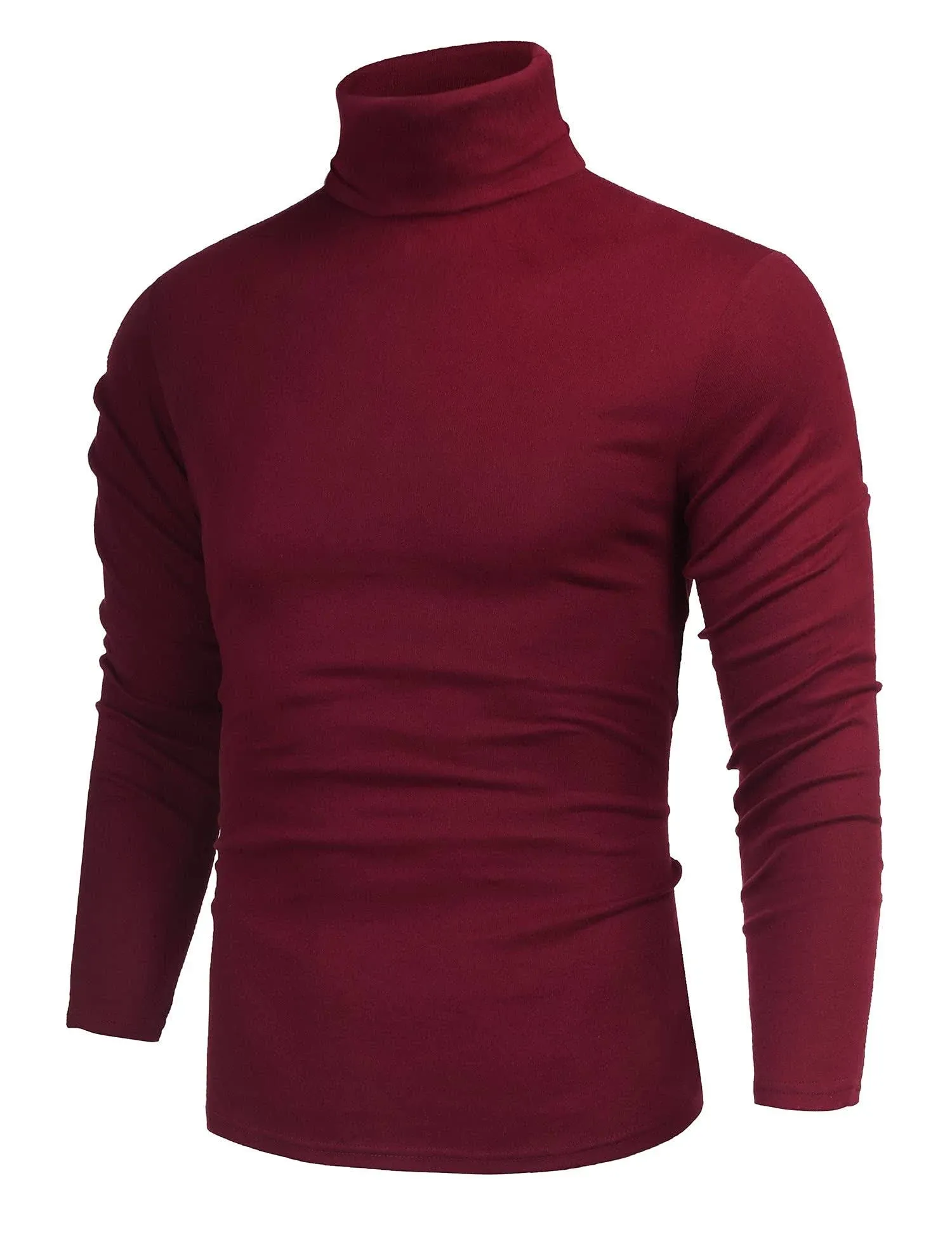 Poriff Men's Premium Heavyweight Long Sleeve Mock Neck T-Shirt Pullover Red XL