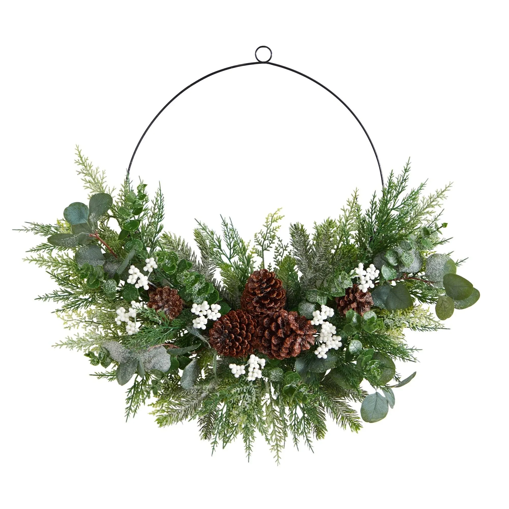 Christmas Pine, Eucalyptus, and Berries Metal Circlet Artificial Wreath, 28"