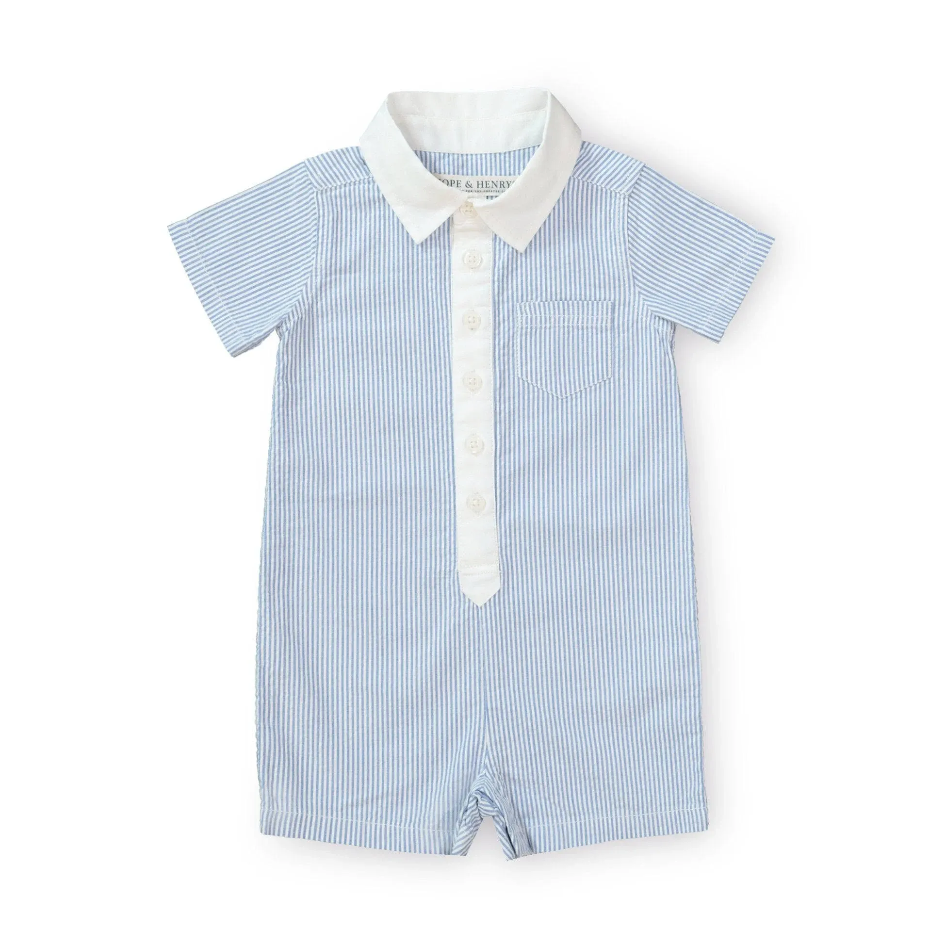 Baby Seersucker Button Front Romper
      
          Baby Seersucker Button Front Romper