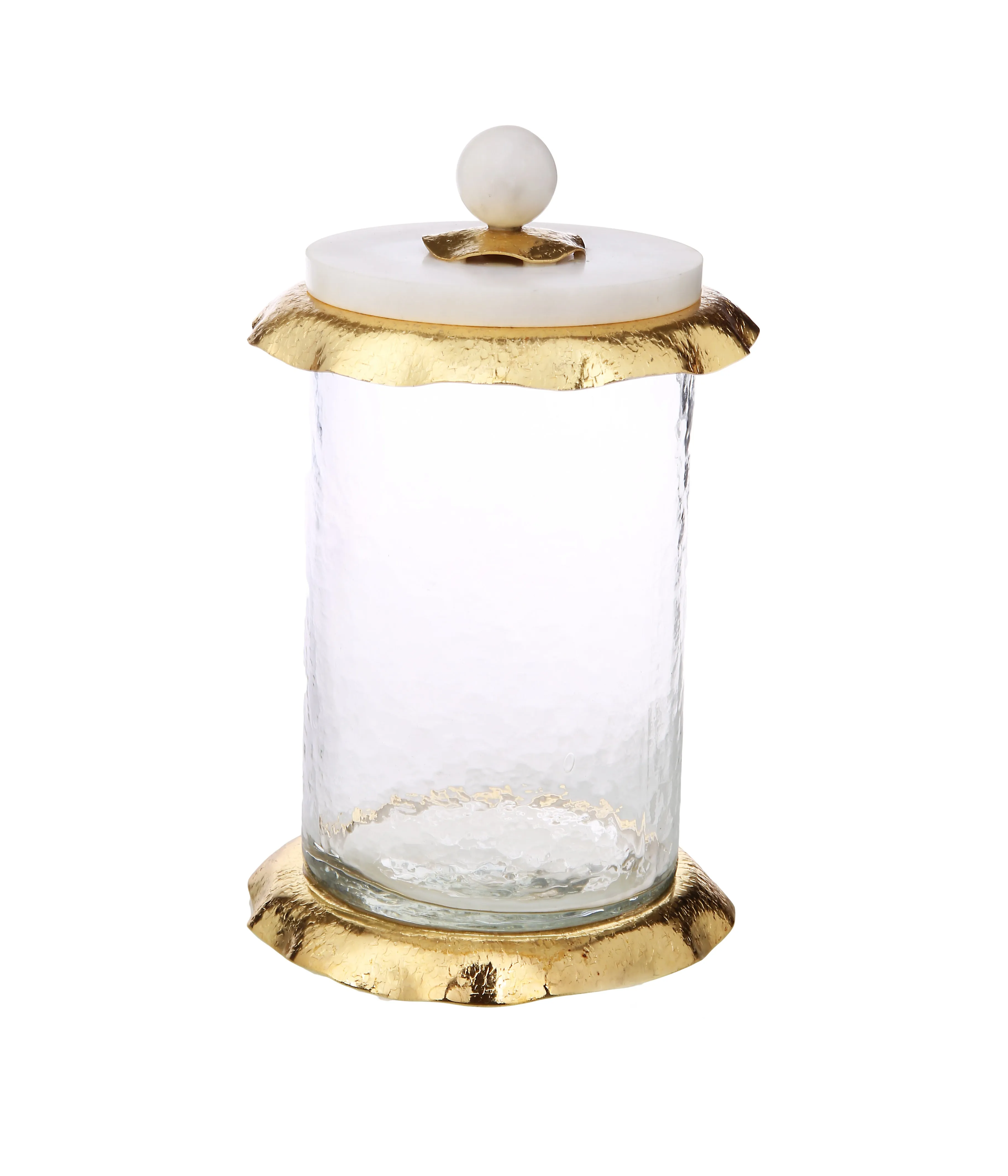 Medium Glass Canister With Marble And Gold Lid - 5"D x 9"H