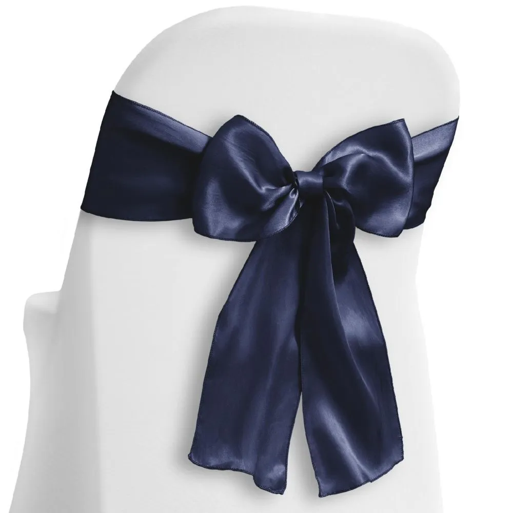 Lann's Linens - 10 Elegant Satin Wedding/Party Chair Cover Sashes/Bows - Ribbon Tie Back Sash - Navy Blue