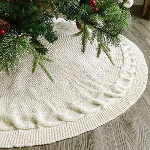 Limbridge Knitted Christmas Tree Skirt 36 Inches Cream White Tree Skirt