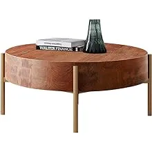 Rustic Round Coffee Table with Solid Wood Tabletop Metal Legs