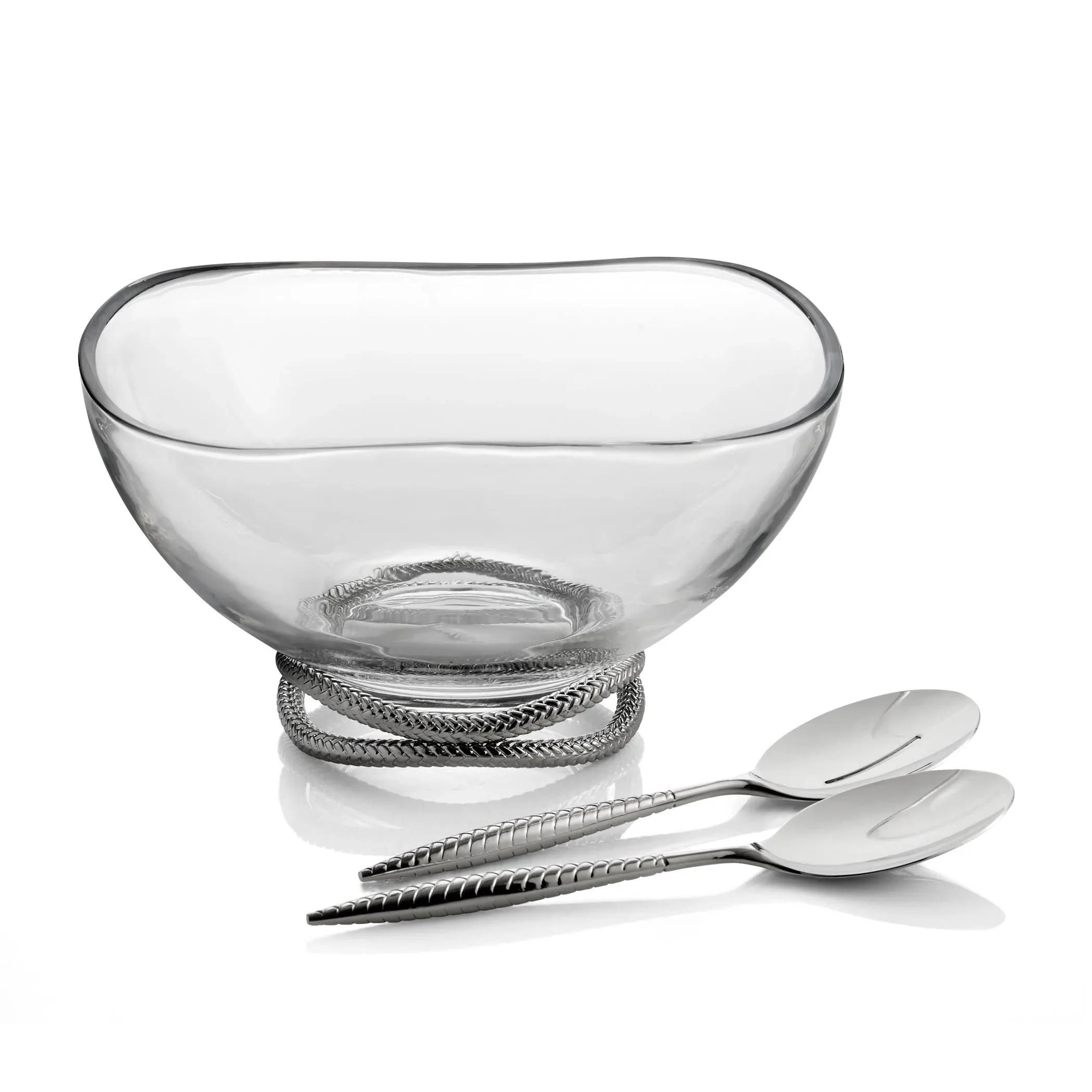 Braid Glass Salad Bowl & Servers