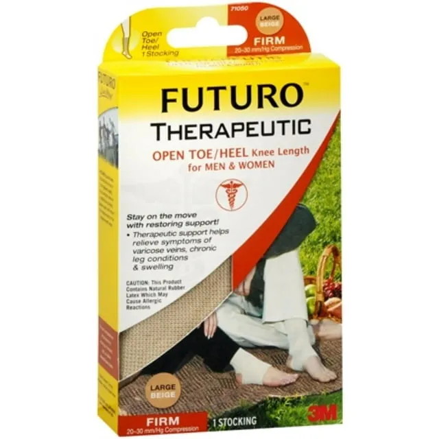 Futuro Therapeutic Knee Length Stocking Open Toe/Heel Firm Large Beige 1 Each