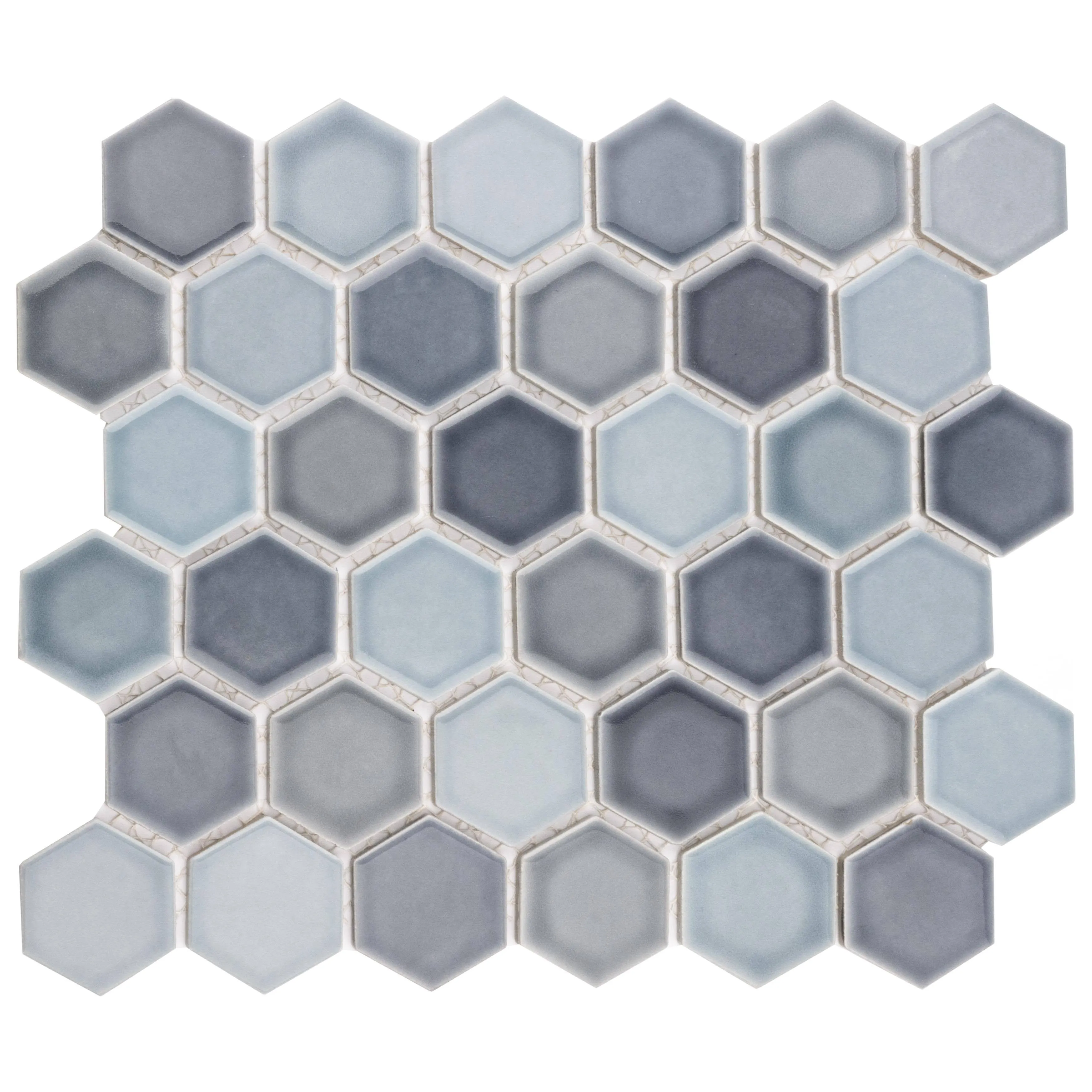 Hudson Due - 2" x 2" Hexagon Geometric Mosaic Floor and Wall Tile - Glossy Ceramic Visual - Sold by Carton (10 SF/Carton)