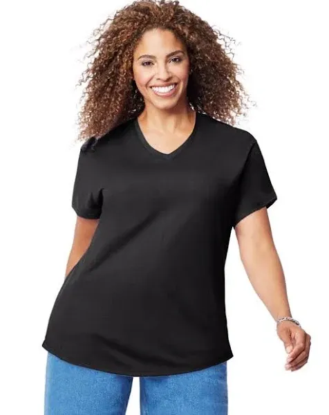 Just My Size Women's T-Shirt, Plus Size Short Sleeve V-Neck Tee, JMS Plus Size Shirt for Women, Women’s Tee Shirt