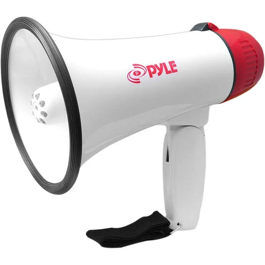 Pyle 30W PA Bullhorn Megaphone Speaker with Built-in Siren & LED Lights - Adjustable Volume Control for Football, Soccer, Baseball, Basketball, Cheerleading, Fans, Coaches & Safety Drills