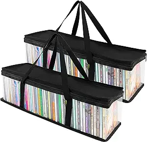 Stock Your Home CD Storage Bags (6 Pack) - Transparent PVC Media Storage - Water Resistant CD Holder Case with Handles - Clear Plastic Carrying Game Bag Storage for CDs, Albums, Video Games, Books