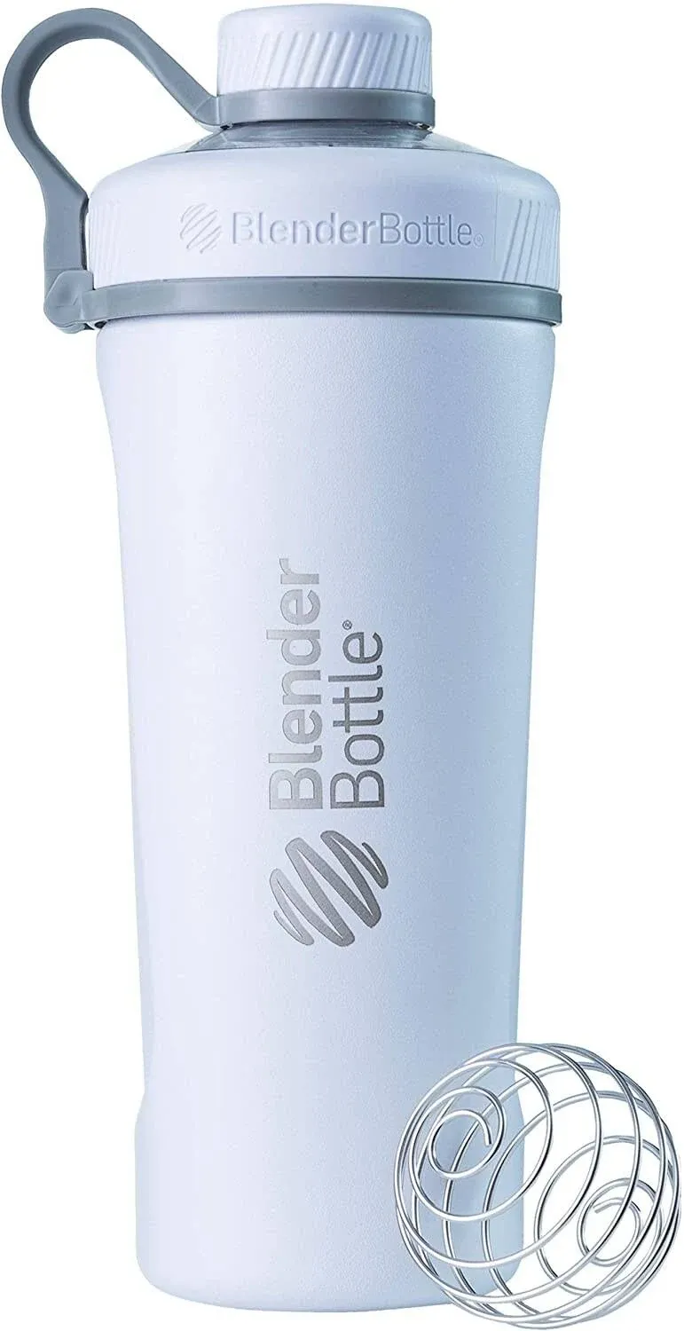 BlenderBottle Radian Shaker Cup Insulated Stainless Steel Water Bottle with Wire Whisk, 26-Ounce, Matte Arctic Blue