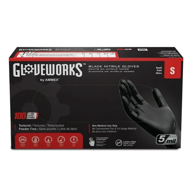 Gloveworks Nitrile Disposable Gloves, XL, Black, 100 Count