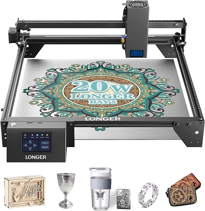 LONGER RAY5 130W Laser Engraver, 20W Output CNC Laser Cutter DIY Laser Engraving Machine, Exclusive 3.5" Touch Screen for DIY, Cutting Tool for Metal Colorizing, Wood, Acrylic, Leather, Glass