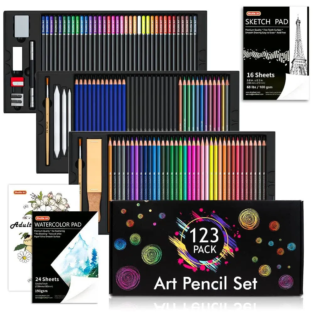 Shuttle Art Professional Drawing Kit, 123 Pieces of Drawing Pencils Set Includes Colouring Pencils, Watercolor, Charcoal, Graphite and Sketch, Ideal for Adults Children ArtistsShuttle Art Professional Drawing Kit, 123 Pieces of Drawing Pencils Set Includ