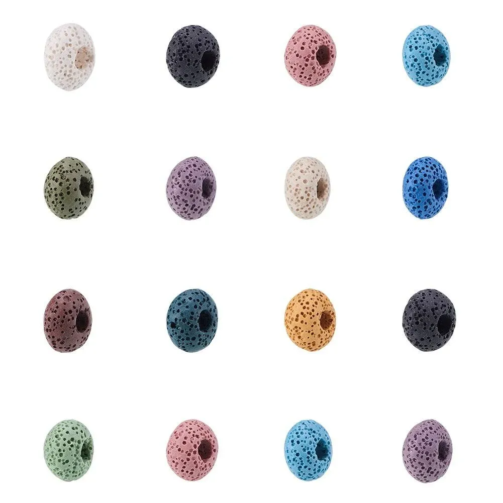 Lava Rock Gemstone European Beads, Large Hole Beads, No Metal Core, Rondelle, Mixed Color, 15~16.5x9~10mm, Hole: 5mm