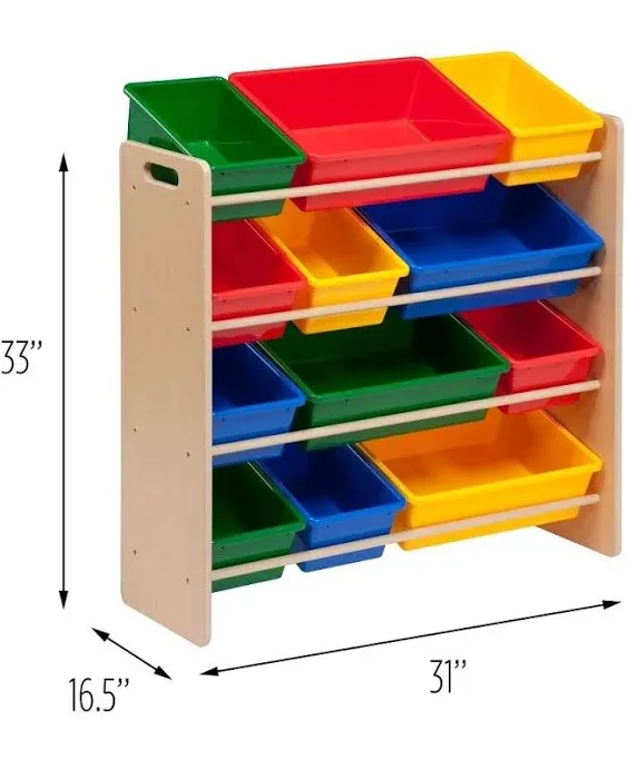 Honey Can Do Kids Toy Storage Organizer With 12 Plastic Bins, 36""H x 12-5/8""W x 34""D, Gray