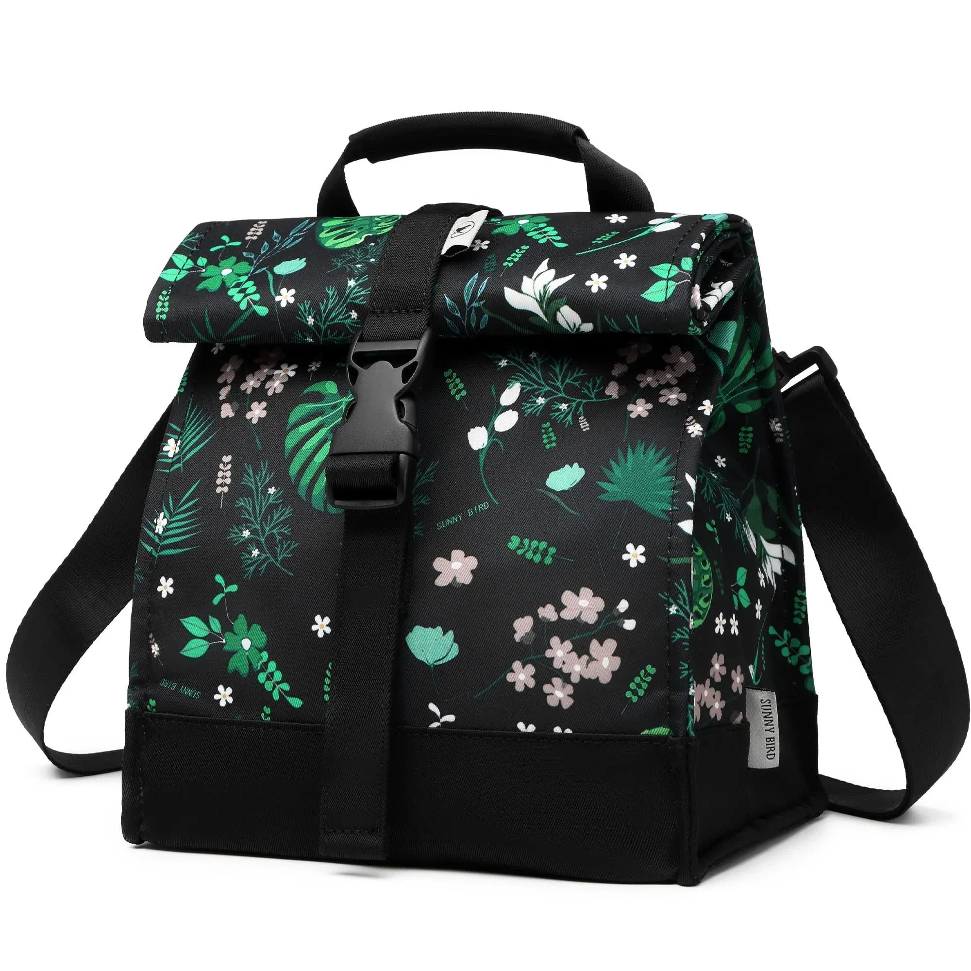 SUNNY BIRD Insulated Lunch Bag Rolltop Lunch Box Tote Bag for Women, Men, Adults and Teens (Floral & Foliage)