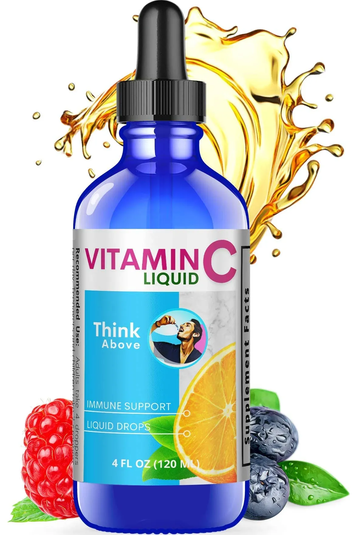 Liquid Vitamin C - High Dose - Vitamin C Drops - for Adults and Kids - 500 mg - Liquid VIT C - Non GMO - Vitamin C Liquid Supplement (4 fl oz 120 ml)