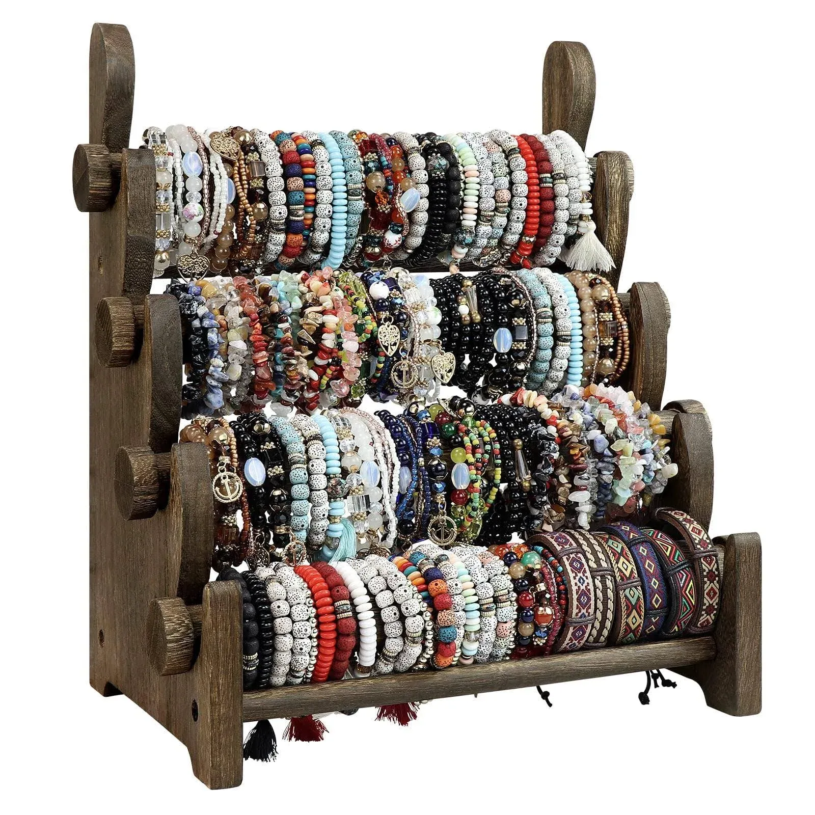 Topnew 4 Tier Wooden Bracelet Holder, Bangle Watch Necklace Display Storage ...