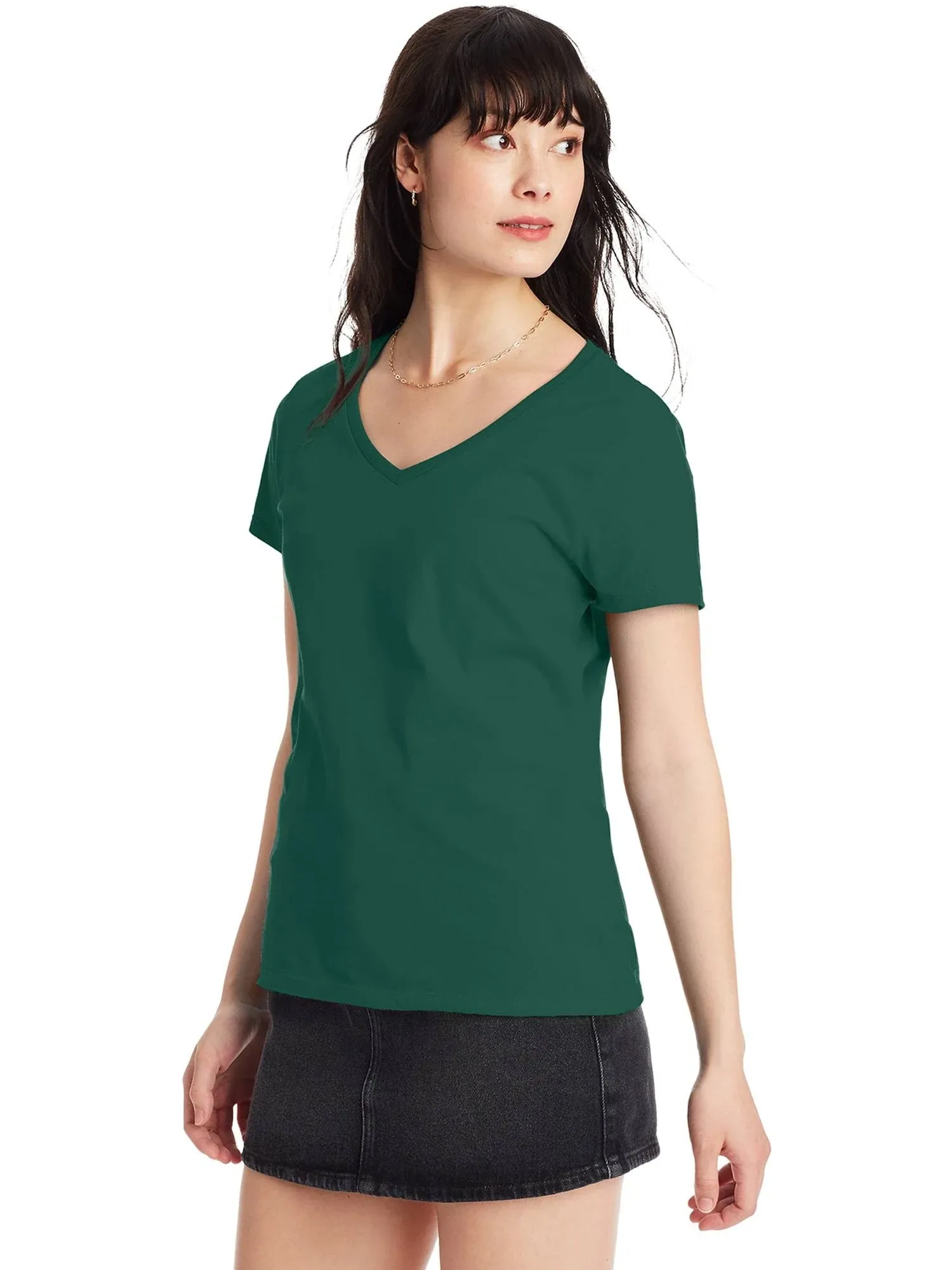 Hanes Women's Perfect-t V-neck T-shirt, Ring-spun Cotton Short Sleeve Tee for Women