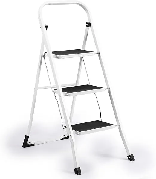 Delxo Non-Slip 2 Step Stool Folding Steel Wide Step Ladder