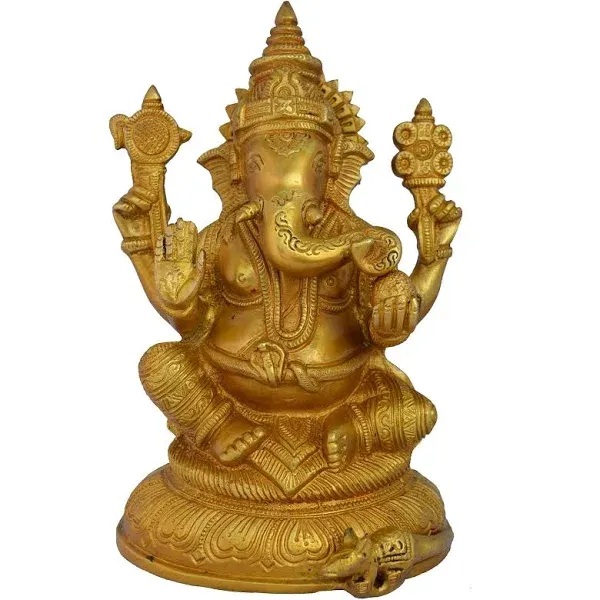 Aakrati Lord Ganesha Brass Blessing Religious Satue for Prosperity Yellow