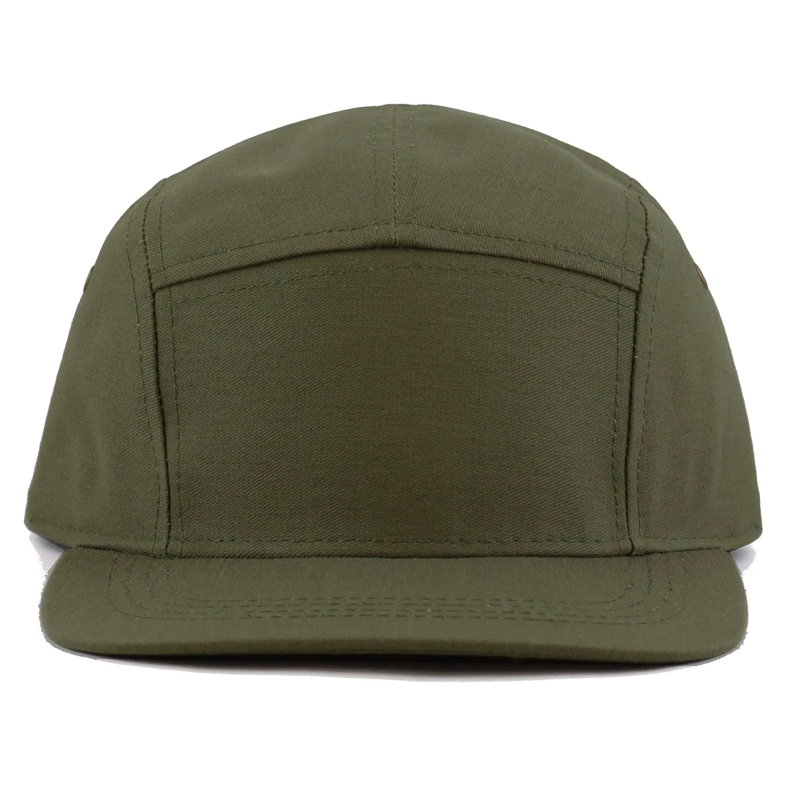 The Hat Depot Made in USA Cotton Twill 5 Panel Flat Brim Genuine Leather Brass Biker Board Cap