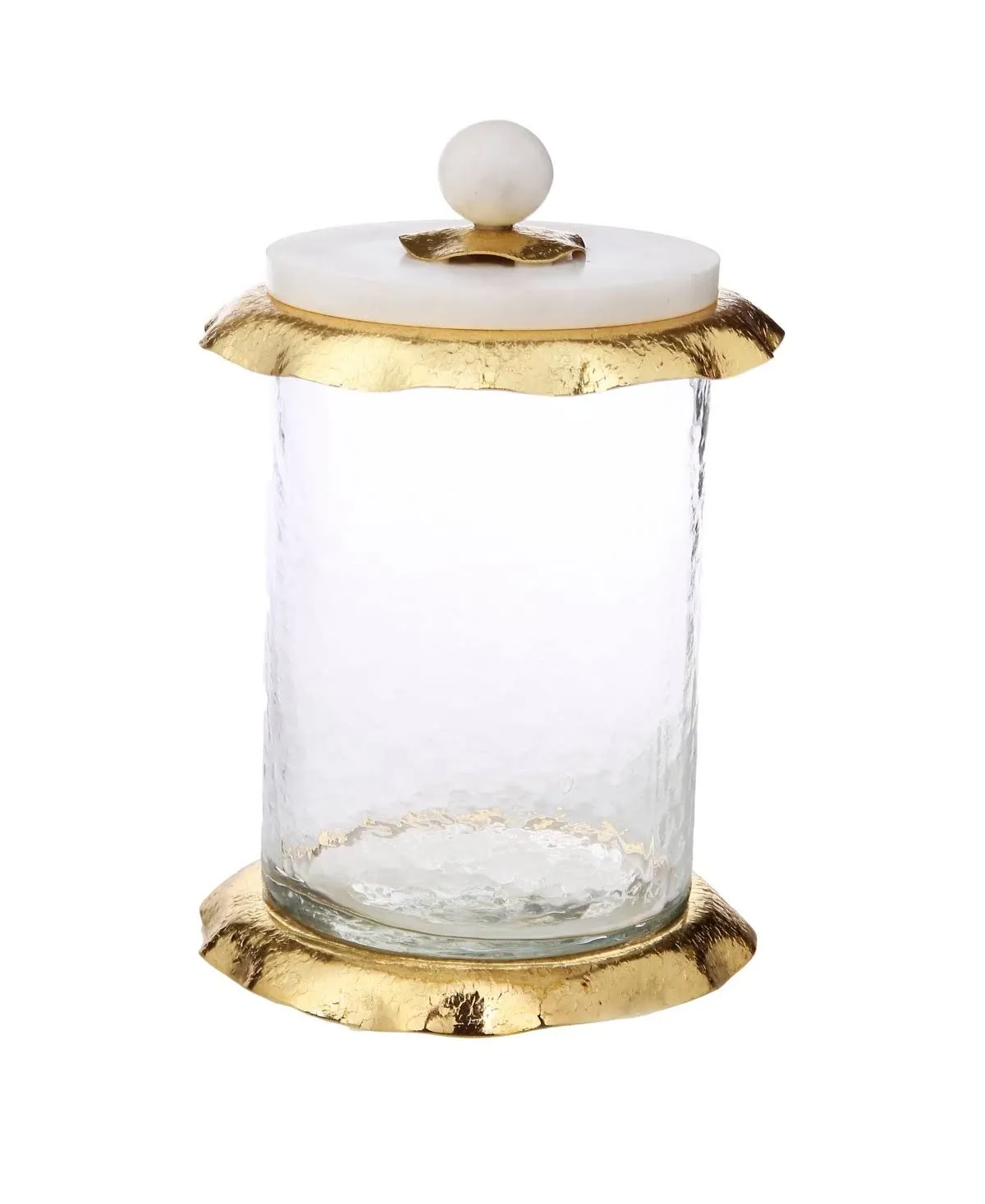 Classic Touch Small Glass Canister with Marble and Gold Lid