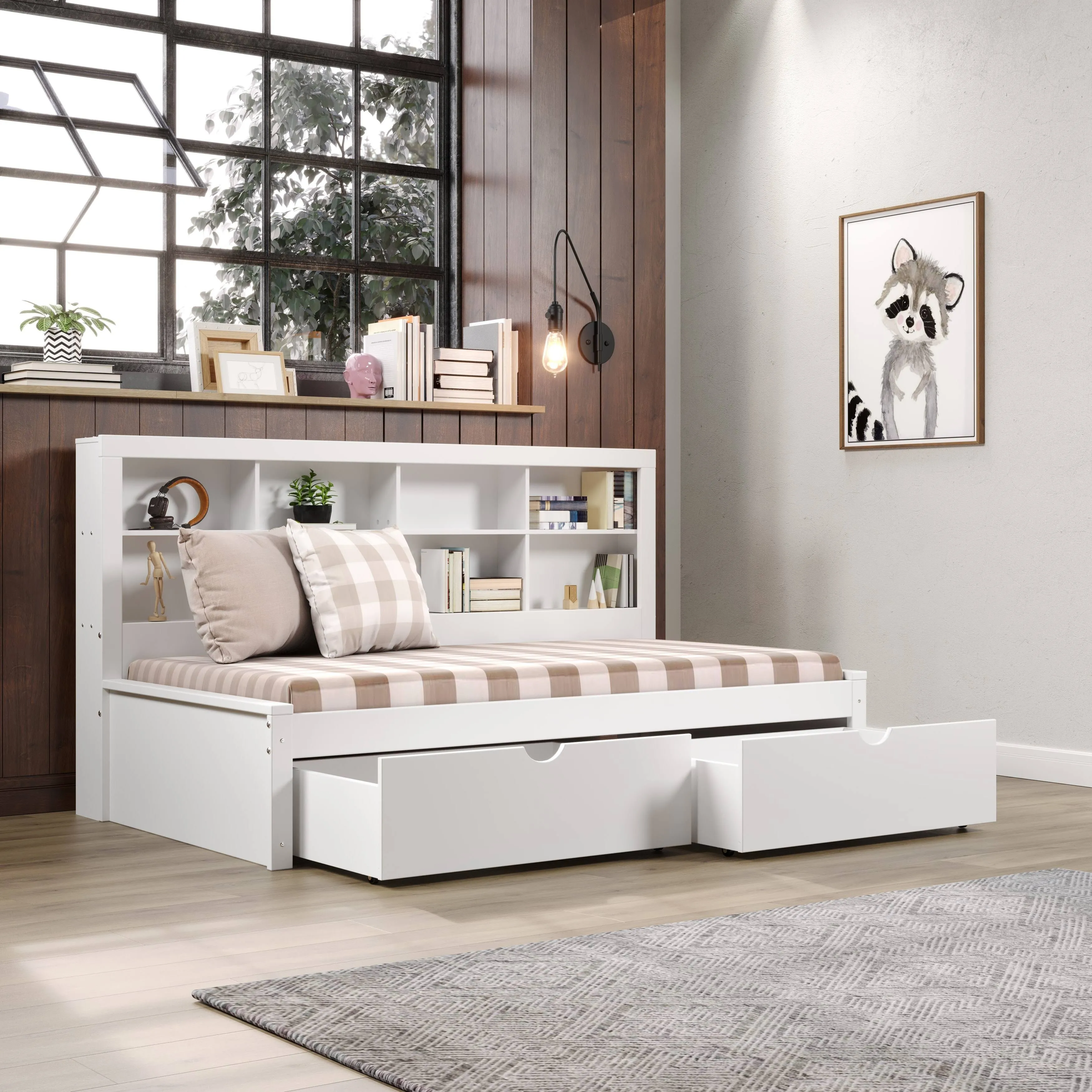 Donco Kids Twin Bookcase Daybed with Drawers White