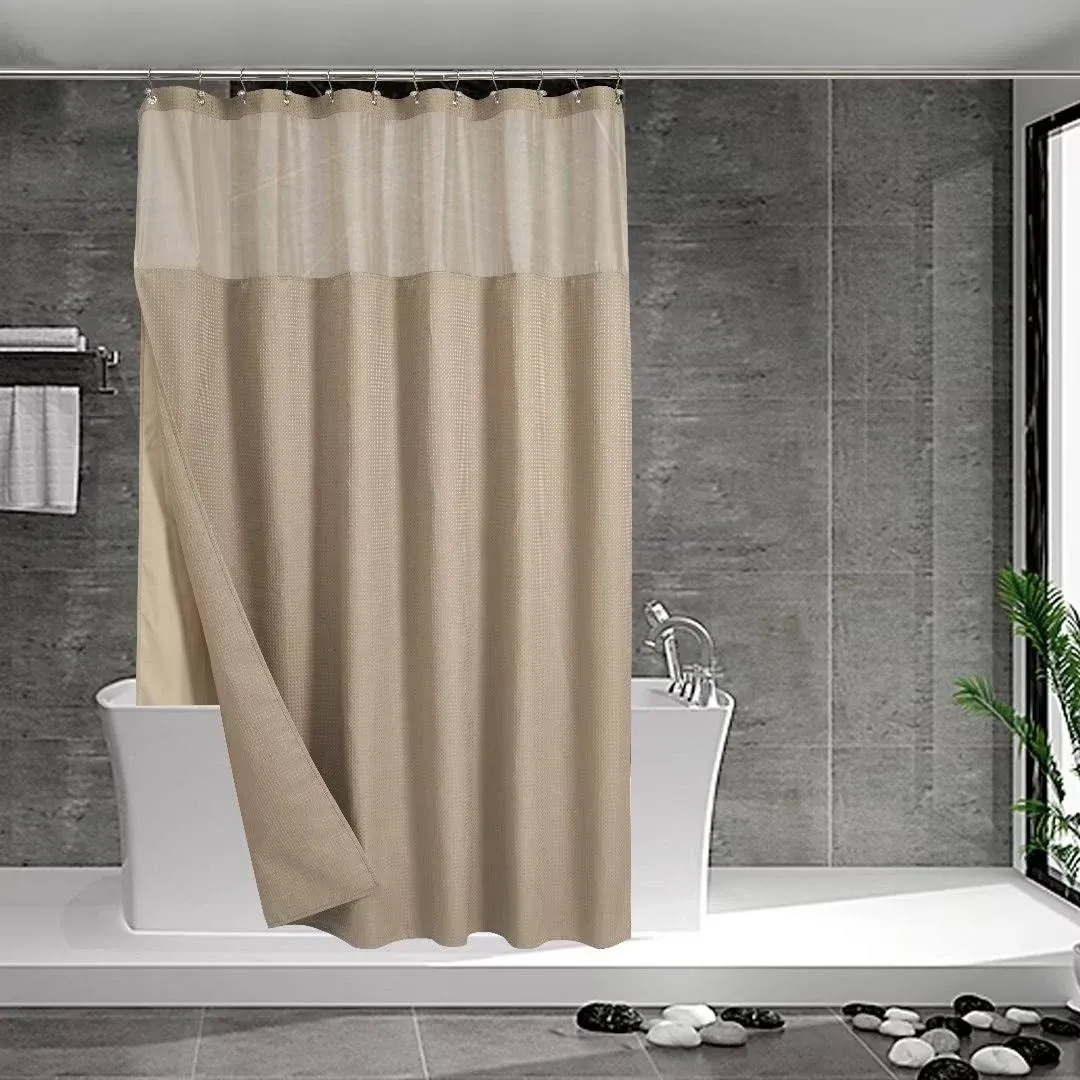 N&Y HOME Waffle Weave Shower Curtain with Snap-in Fabric Liner & Hooks Set - Hotel Style, Waterproof & Washable, Heavyweight Fabric & Mesh Top Window - 71x72, Sage Green