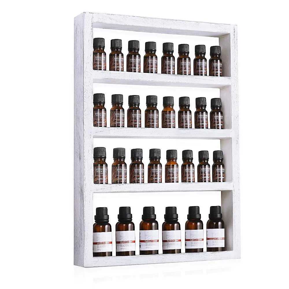 Essential Oil Storage, Wall Mounted Wooden Display Shelf Rack for Essential Oils & Nail Polish, Rustic Gray White