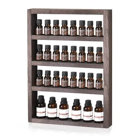 Oumilen Essential Oil Storage, Wall Mounted Wooden Display Shelf Rack for Essential Oils & Nail Polish, Rustic Brown