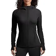 Women Athletic Full Zip Fleece Jogging Tracksuit Activewear Hooded Sweatsuit Top Black S