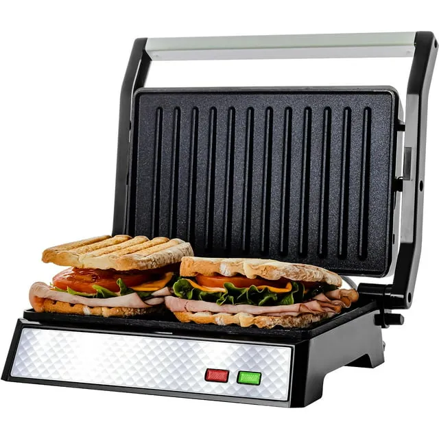 OVENTE Electric Panini Press Sandwich Maker with Non-Stick Coated Plates, Opens 180 Degrees to Fit Any Type or Size of Food, 1000W Indoor Grill Perfect for Quesadillas, Burgers & More, Red GP0620R