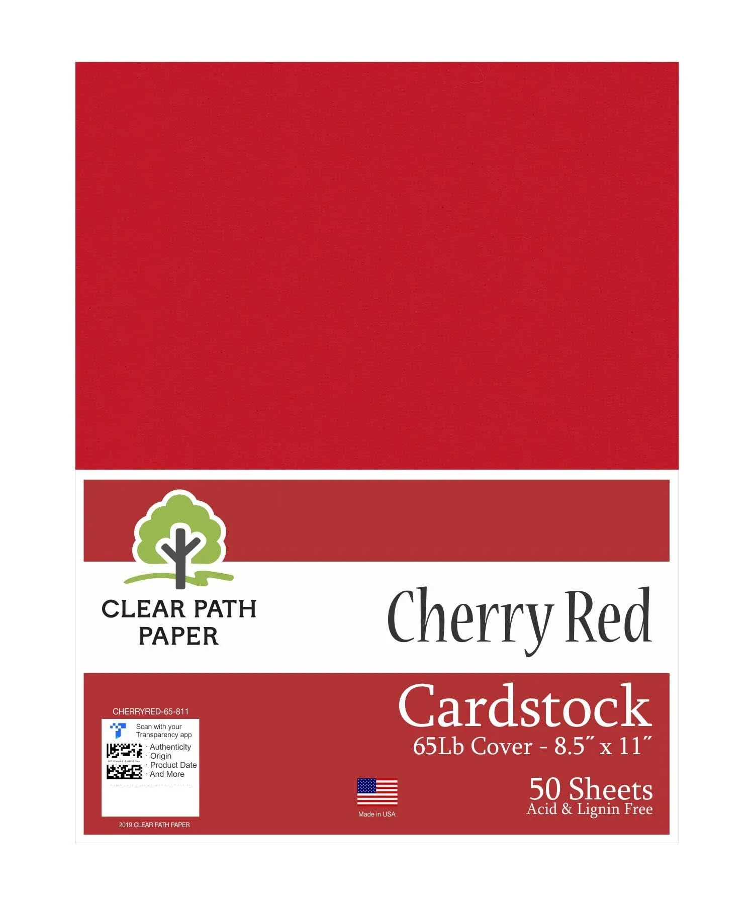 Clear Path Paper - Cherry Red Cardstock - 8.5 x 11 inch - 65Lb Cover - 50 Sheets