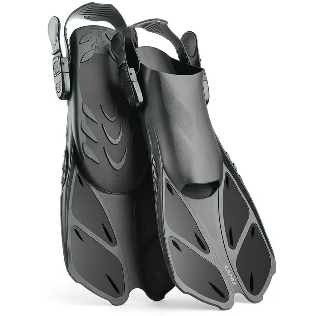 cAPAS Snorkel Fins Swim Fins Travel Size Short Adjustable for Snorkeling Diving Adult Men Women Kids Open Heel Swimming Flippers