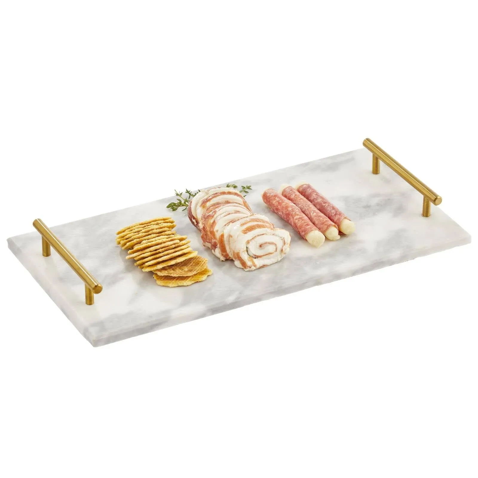 mDesign Marble Serving Tray Board + Handles for Entertaining, Marble/Soft Brass