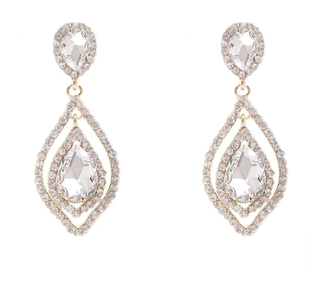 NLCAC Women Pear Shape Crystal Earrings Dangle Teardrop Rhinestone Chandelier Bridal Earring for Wedding