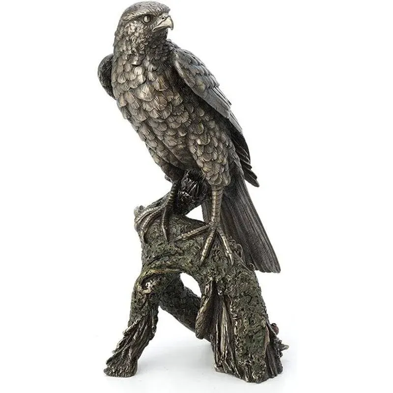 Veronese Design 10.9 Inch Sparrow Hawk Resting On Tree Branch Antique Bronze Falcon Statue