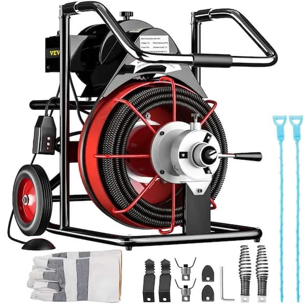 Powerful Electric Drain Auger for 2-4 Inch Pipes - 100 Ft x 1/2 Inch Drain Cleaner Machine - 550W Open Drain Cleaning - High-Speed 1700 r/min - Includes Cutters, Gloves ( Size : 100 Ft x 3/8 Inch )