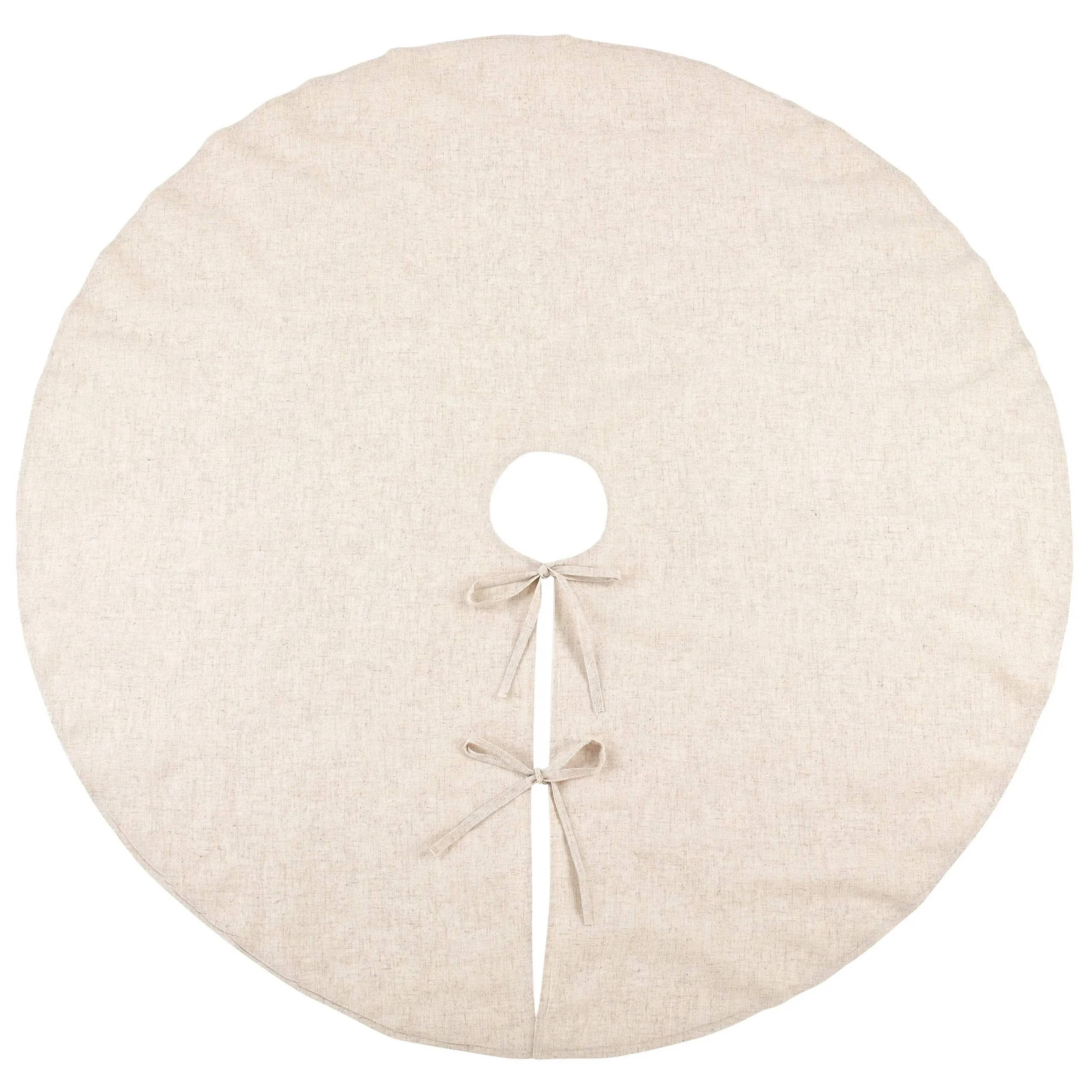  Natural Linen Blend Decorative Christmas Tree Skirt 56 56&#034; Round Natural Plain