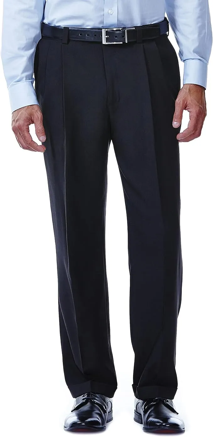 Haggar Mens 40x32 Classic-Fit Pleated ECLO Navy Dress Pants 3&#034; Flex Waist