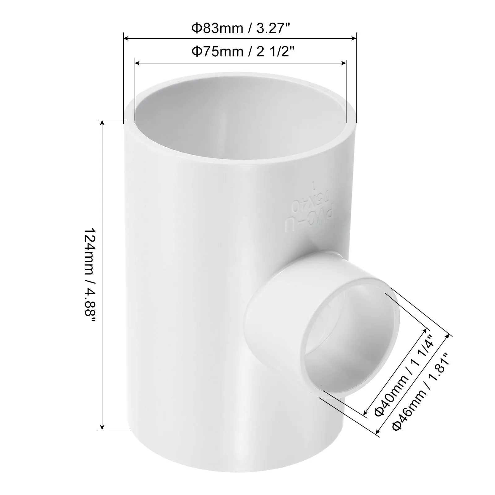 2 1/2" x 1 1/4" 3 Way Tee Pipe Fittings UPVC, 2 Pack Joint Coupling Pipe, White