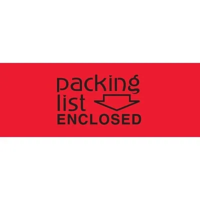 "Packing List Enclosed" Labels, Red, 3" x 2", 500/Rl