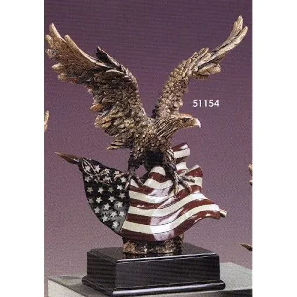 Large Eagle with American Flag Resin Sculpture - 14.5" Tall