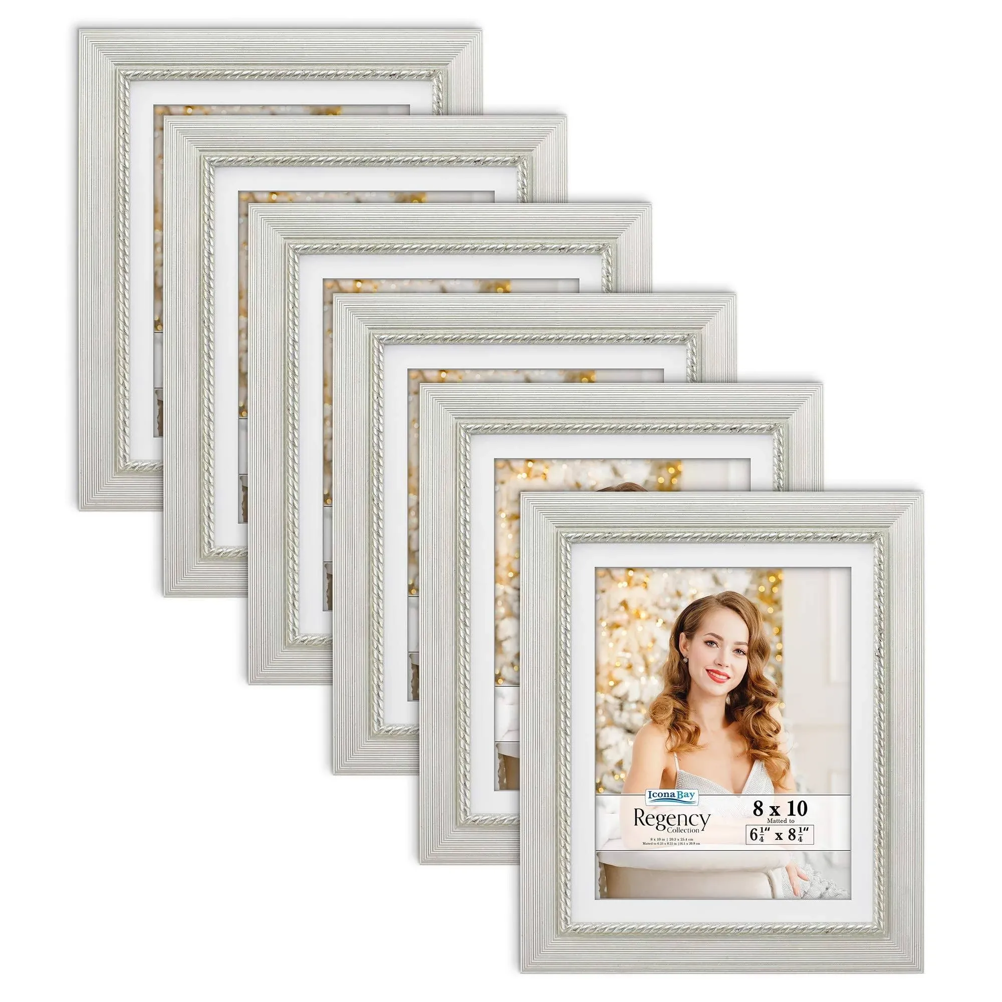 Icona Bay 8x10 Silver Picture Frames w/ Mat, 6 pk, Regency Tabletop Frames, Size ...