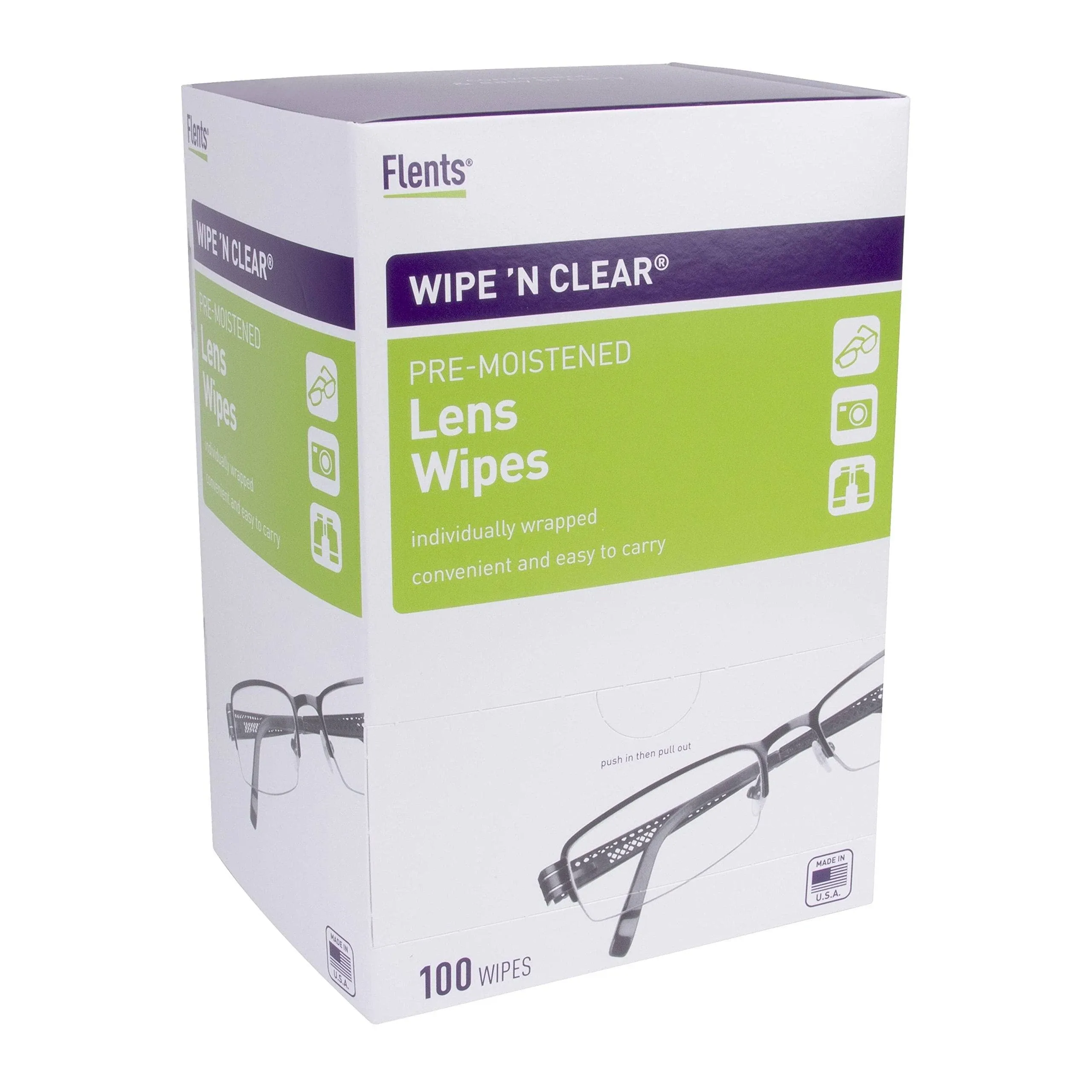 Flents Wipe 'n Clear Pre Moistened Lens Wipes, 100 Ct