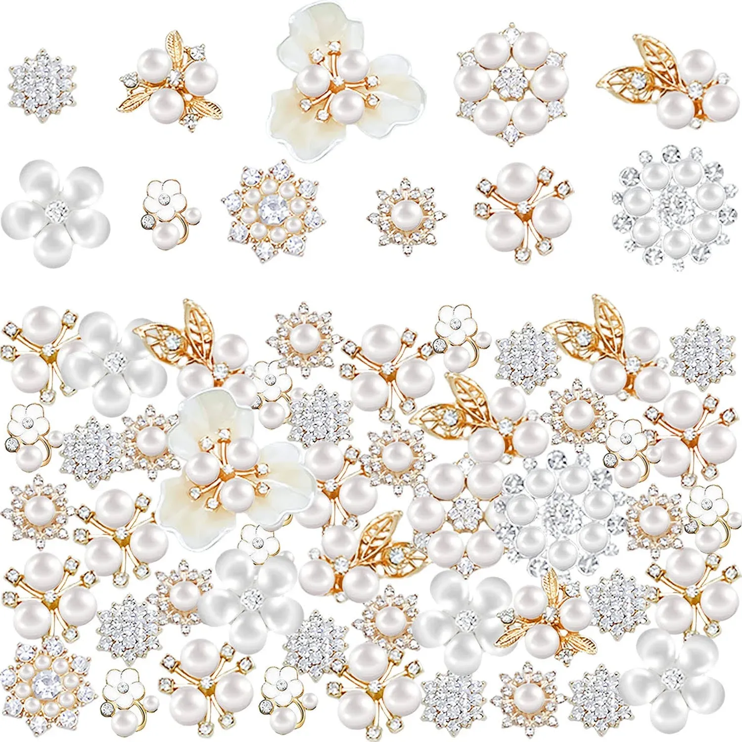 60 Pieces Rhinestone ButtonsFaux Pearl Embellishments ButtonsFlat Back Flower...