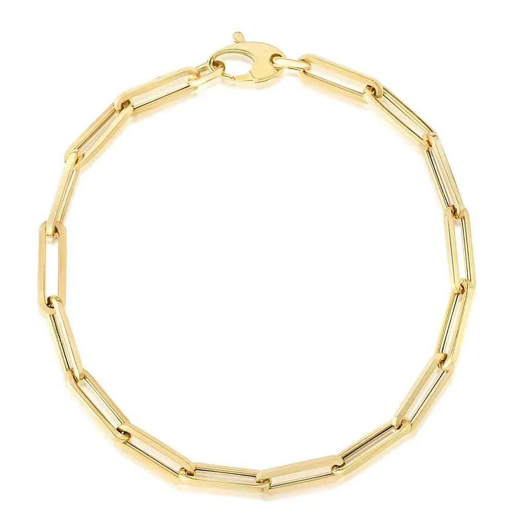 14K Yellow Gold Paperclip Link Bracelet 7.25'